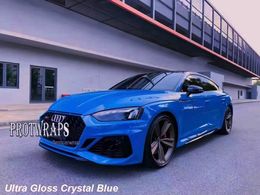 Premium Ultra Gloss Crystal Blue Vinyl Wrap Sticker Whole Car Wrapping Covering Film With Air Release Initial Low Tack Glue Self Adhesive Foil 1.52x20m 5X65ft