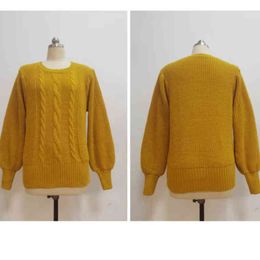 Women's Sweaters Pullover solid Colour Street trendsetter knitted and round neck Lantern Sleeve yellow bottomed shirt