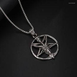 Chains Vintage Stainless Steel Five-pointed Star Goat Necklace Pendant Gothic Demon Satan Skull Men Fashion Jewelry Gift