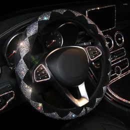 Steering Wheel Covers LEEPEE 38cm Car Universal Auto Interior Decorations Plush Colorful Rhinestone Covered Car-styling