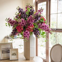 Decorative Flowers Wholesales 100Pcs Purple Delphinium Fake Flower Artificial Silk Wedding Decoration Home Banquet Blossom Interior Trim