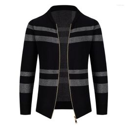 Men's Jackets Nice Men's Casual Fashion Cardigan Striped Sweater Youth Fall Winter Trend Stand Collar Men Brand