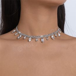 Temperament Bling Iced Out Rhinestone Chain Choker Necklace for Women Bridal Luxury Water Drop Crystal Pendant Choker Aesthetic Jewellery