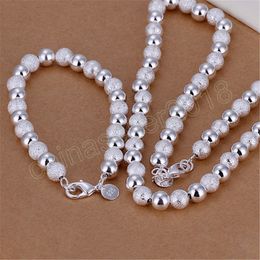 fashion Silver Bracelets necklace Jewellery sets for women men classic 8MM Frosted beads chain Fashion Party Gift