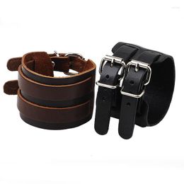 Pulseiras de charme pulseira de couro de moda para homens homens pulseiras largas preto/marrom gótico vintage punk jóias pulseira