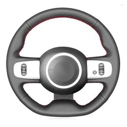 Steering Wheel Covers Black PU Faux Leather Hand-stitched Car Cover For Twingo 3 2014-2022