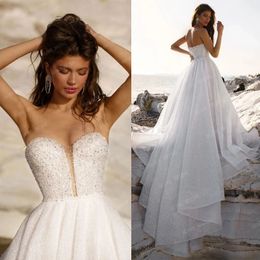 Glitter Tulle A-line Wedding Dress Sweetheart Beach Bride Dress Custom Made Princess Beaded Bridal Gown 2022 Newest