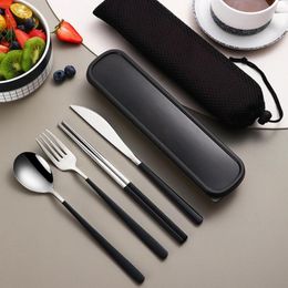 Flatware Sets 4Pcs Tableware Set Portable Cutlery Dinnerware High Quality Stainless Steel Knife Fork Spoon Travel Kitchen Tools