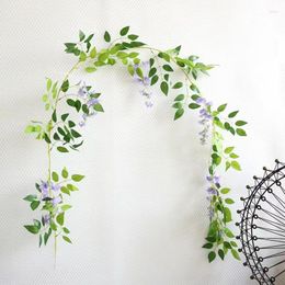 Decorative Flowers Faux Wisteria Wreath Wedding Arch Decoration Fake Plant Leaves Vines Trailing Ivy Wall.