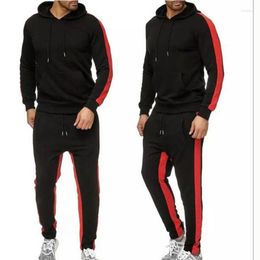 Men's Tracksuits Men's Hoodie Suit Stitching Contrast Colour Sports Fitness Jogging Men's Large Size Spring And Autuam