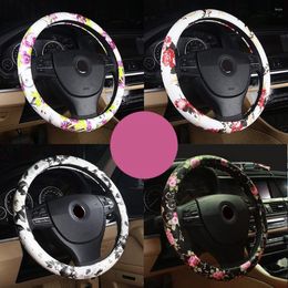 Steering Wheel Covers Car Chinese Style Peony Floral Print Cover Leather 38cm Universal Auto Styling For Women Girls