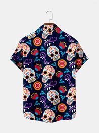 Men's Casual Shirts Men's Halloween Beach Shirt Summer Short Sleeve Hawaiian Men Quick Dry Skull Print Clothes