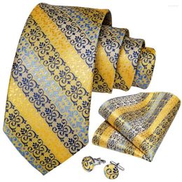 Bow Ties Silk Men Tie Yellow Blue Striped Wedding For Handky Cufflink Set DiBanGu Designer Party Business Fashion SJT-7342