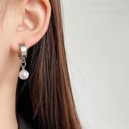 Hoop Earrings VSnow Hiphop Simulation Pearl Round Ball Earring For Women Stainless Steel Asymmetric Geometric Jewellery Pendientes