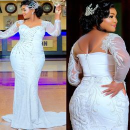 2022 Arabic Aso Ebi Luxurious Mermaid Wedding Dresses Beaded Crystals Lace Bridal Gowns Dress ZJ560
