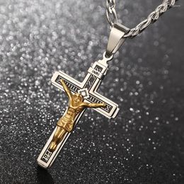 Pendant Necklaces Large Catholic Jesus Christ On INRI Cross Crucifix Stainless Steel Necklace 24'' Nice Quality