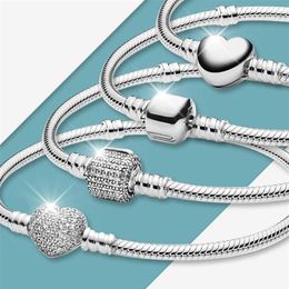 basic beads Canada - Womens 925 Sterling Silver Charm Bracelets Fit Pandora Beads Charms Top Quality Basic Snake Bone Chain Bracelet Full Drill Heart B295i243k