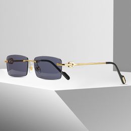 Luxury Designer Sport Sunglasses lovers Unisex Sunglasses small frame head Womens Rimless Sun Glasses Silver Gold Metal Eyewear Rectangle Coloured Lens Beach