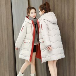 Mulheres para baixo parkas inverno mulheres jaqueta casacos longo feminino algodão com capuz casaco grosso jaquetas quentes à prova de vento casual estudante casaco 220902