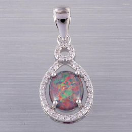 Pendant Necklaces KONGMOON 8x10mm Oval Black Cherry Red Fire Opal Cabochon CZ Silver Plated Jewelry For Women Necklace