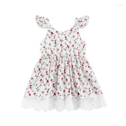 Girl Dresses Baby Girl's Dress Sleeveless Floral Printed Lace Hem Sweet Sling For 3-24 Months Old Girls