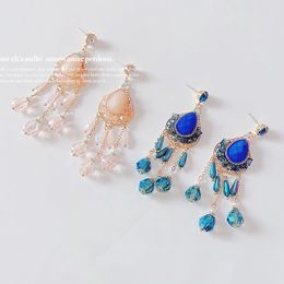 Dangle & Chandelier Blue Water Drop Crystal Earrings for Women Long Tassel Pearl Dangle Earrings Statement Jewellery