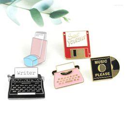 Brooches Personality Office Tools Brooch Shiny USB Memory Network Disc Music Record Fax Machine Printer Enamel Pin Coat Cap Badge Gifts