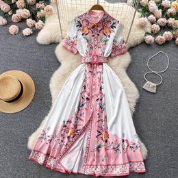 New Women Casual Dresses Summer Floral Print Slim Short Button Lady Dress A Line Turndown Collar Chiffon Single Breasted 2023