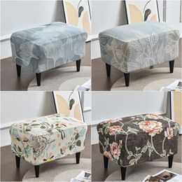 Chair Covers Green Leaves Ottoman Spandex Rectangle Stool Cover All-inclusive Footstool Furniture Protector Sofa Footrest Slipcover