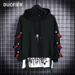 Men's Hoodies Sweatshirts Men's Hoodies Sweatshirt Autumn Casual Black Techwear Hip Hop Harajuku Hoodie Men Ribbons Patchwork Japanese Streetwear Darkwear 220905