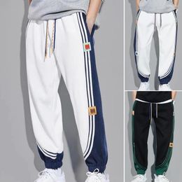 Men's Pants Striped Color Block Drawstring Patchwork Spring Autumn Men Sweatpants Korean Style Ankle Tied Pockets Trousers For Daily Wear