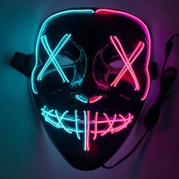 Halloween Neon Mask Necktie Glow In The Dark LED Masque Masquerade Party Masks Prop Birthday Wedding Party Costume Cosplay Decor