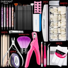 False Nails 500pcs Box Kit Clear Natural Fake Tips Full Half Cover French Art Acrylic Finger UV Manicure Tools 220905