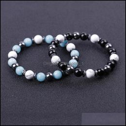 Charm Bracelets Lover Black White Stone Beads Bracelet Men Turquoise Buddha Handmade Hematite Bracelets Summer Women Jewellery Gift Dro Dhwxo