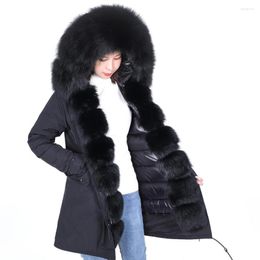 Women's Trench Coats MAOMAOKONG Plus Size Winter Coat Women's Real Big Raccoon Fur Collar Thick Ladies Down And Parka Army Green Warm