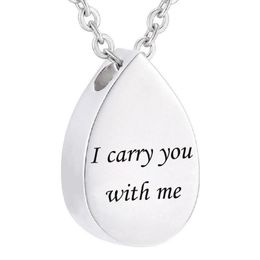 Stainless Steel Water droplets Urn Necklace Cremation Urn Pendant heart i carry with me Memorial Keepsake Jewelry