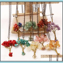 Pendant Necklaces Natural Gemstone Beads Tree Of Life Pendant Amethyst Rose Crystal Necklace Gemstones Chakra Jewellery Dr Dhseller2010 Dhd2H