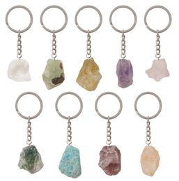 Natural Raw Stone Fluorite Amethyst Key Rings Keychains Car Decor Key Chain Keyholder