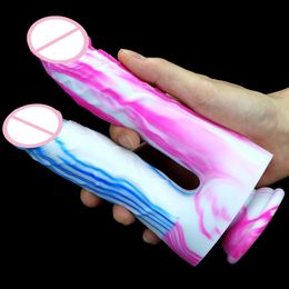 Beauty Items Colorful Double Headed Dildo sexy Toy for Women Stimulation Vagina Anal Realistic Strapon Penis Dual Ended Phallus Suction Cup 18