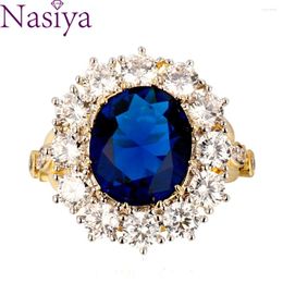 Wedding Rings Nasiya Design Romantic Luxury Ring Golden Colour With 10x12MM Big Oval Sapphire Gemstones Fashion Fine Jewellery Wholesale