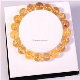 Beaded Strands Wholesale Fashion Natural Jewelry Citrine 10Mm Round Beads Semi Precious Stone Crystal Chunky Red Bracel Dhseller2010 Dh0Sz