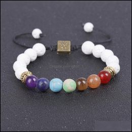 Charm Bracelets White Lava Stone Tree Seven Chakras Healing Beads Charm Woven Bracelet Women Men Energy Buddha Bracelets Jewellery Drop Dhfia