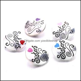 Charms Vintage Snap Button Sisters Friendship Charms Women Jewelry Findings Painting Heart 18Mm Metal Snaps Buttons Diy Dhseller2010 Dhby5