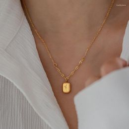 -Anh￤nger Halskette 2022 Vintage 18K Gold plattiert Lavendel Englisch Brief Quadratkette weibliche Titanium Stahl wasserdichtes Geschenk