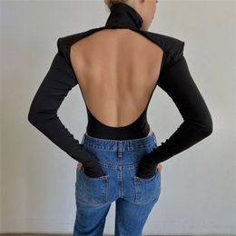 Women's Jumpsuits Rompers Winter Sexy Club Hollow Out Backless Bodysuits Casual Long Sleeve Solid Slim Bodycon Bodysuit 220830