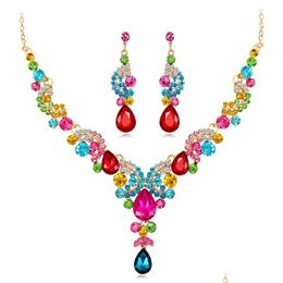 Pendant Necklaces Fashion Necklaces Mti-Color Crystal Stone Wedding Engagement Jewellry Sets For Brides Sier Gold Colour Neck Lulubaby Dhlnt