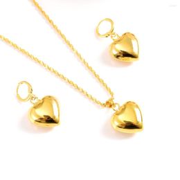 dubai gold pendants UK - Necklace Earrings Set Gold Dubai India Heart African Jewelry Pendant Wedding Bridl Sets For Women Girl Gifts