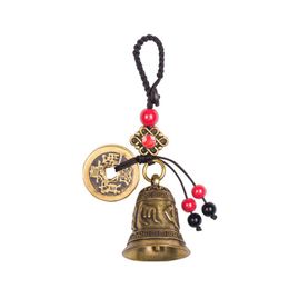 Vintage Brass Tibetan Buddhism Six-word Bell Keychains Lanyard Pendants Handmade Rope Car Key Chain Rings