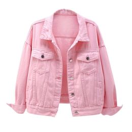 Women's Leather Faux Leather Women's Denim Jacket Spring Autumn Short Coat Pink Jean Jackets Casual Tops Purple Yellow White Loose Tops Lady Outerwear KW02 220905