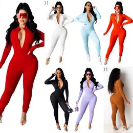 Fall Women Jumpsuits Designer Onesies Slim Sexy Solid Zipper Long Sleeve Fit Leggings One Piece Pants Rompers